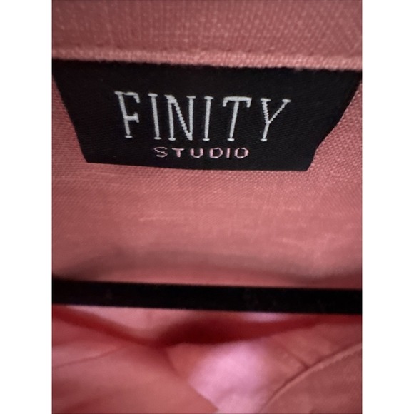 Finity Women Top Blouse Size 3X 100% Linen Peach Collared Long Sleeve Buttons - Picture 3 of 8